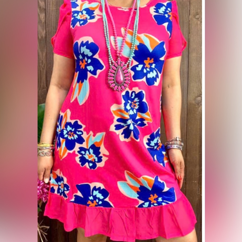 Beautiful bright pink flowers dress, 3x